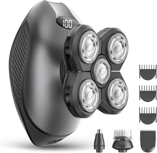 Maquinilla de afeitar eléctrica para hombres, afeitadora eléctrica multifunción 5 en 1 para hombres, afeitadora de cabeza calva impermeable IPX7 con