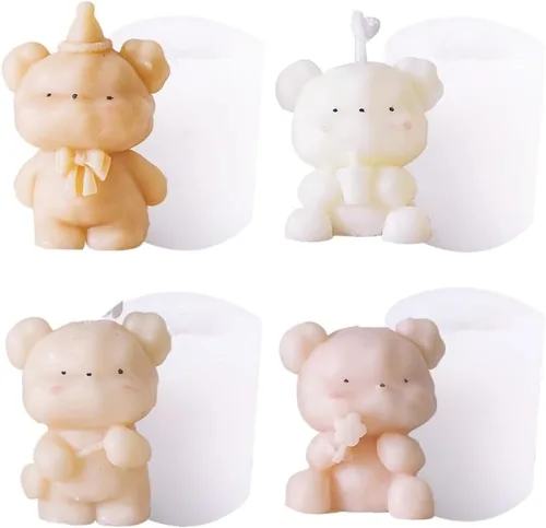 Miniatura 4 de Lindo juego de velas de oso de dibujos animados, molde de silicona para jabón, cera de soja, resina epoxi, manualidades, fiestas, cenas, decoración