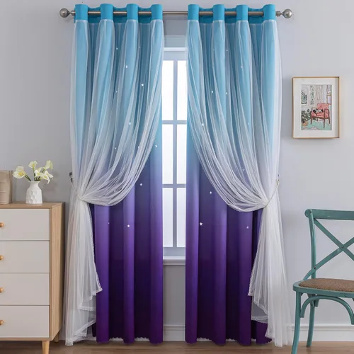 Miniatura 17 de Cortinas opacas con estrellas de Anytime para habitaciones de niñas, cortina de princesa para habitación de hija, ventana de dormitorio
