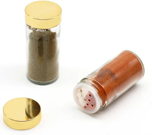 Miniatura 3 de Tianifa 2 tarros de especias dorados, botellas de vidrio de condimentos de 3 onzas, contenedor de especias, frascos de especias vacíos, botellas