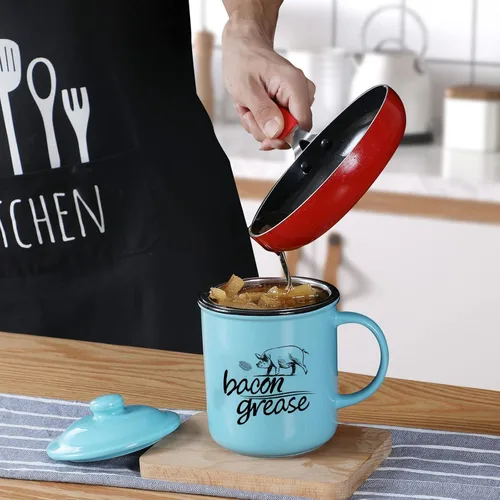 Miniatura 8 de ONTUBE Contenedor de grasa de tocino de cerámica con colador, recipiente de almacenamiento de aceite de cocina, protector de grasa para cocina