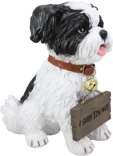 Miniatura 5 de Ebros Adorable juguete realista de Shih Tzu, juguete de raza de perro con cuello de cascabel, letrero de bienvenida de 11.25 pulgadas de alto