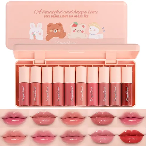 Juego de tintes de labios de 10 colores, brillo de labios coreano, tinte de labios acuoso, multiuso para mini lápiz labial líquido y tinte de