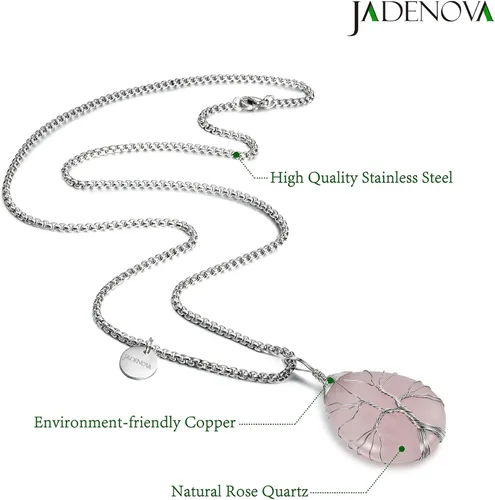 Miniatura 2 de JADENOVA Collar de cristal curativo para mujer colgante de árbol de la familia con alambre envuelto en alambre y colgante de lágrima curativa