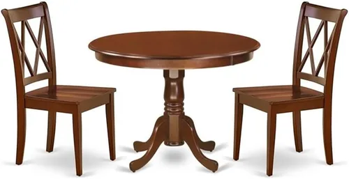 Miniatura 11 de East West Furniture HLCL5-MAH-W - Juego de mesa de cocina de 5 piezas para 4 personas, incluye una mesa de comedor redonda con pedestal y 4 sillas