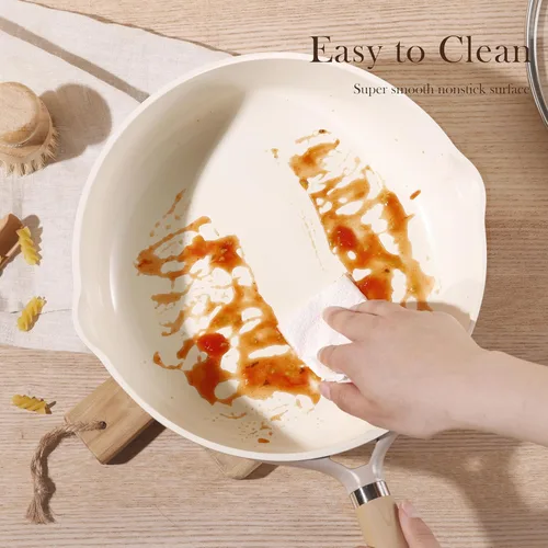 Miniatura 4 de CAROTE Sartén de Cerámica de 10" con Tapa, Sartén Antiadherente Sartén de Chef, Saludable y Libre de PFOA/PFAS, Compatible con Inducción, Taupe