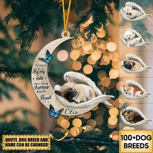Miniatura 2 de Adorno colgante personalizado de ángel durmiendo en la luna, perro sabueso afgano, nombre personalizado, acrílico impreso en 2D plano – cumpleaños