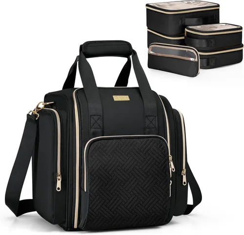Bolsa de maquillaje de viaje con 5 estuches extraíbles, estuche organizador de maquillaje grande con correa y múltiples bolsillos de almacenamiento,