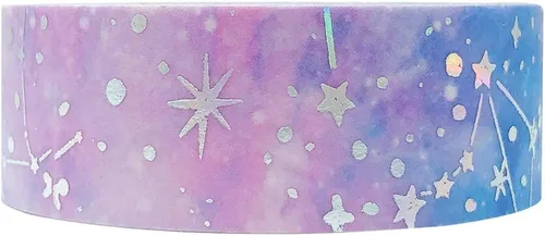 Miniatura 7 de allydrew Cinta adhesiva Washi de lámina dorada y plateada, 0.591 in x 32.8 ft, lluvia de meteoritos Ducha de meteoritos