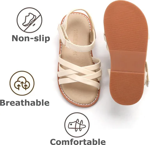 Miniatura 6 de THEE BRON Sandalias para niñas pequeñas, zapatos de vestir para niña de flores, zapatos planos de verano con punta abierta