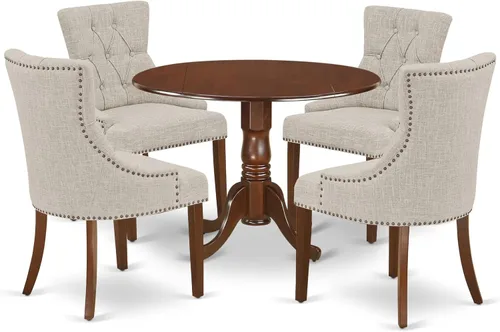 Miniatura 18 de East West Furniture DLFR5-BLK-02 - Juego de mesa de comedor moderno de 5 piezas, incluye una mesa redonda de madera con gotas y 4 sillas tapizadas