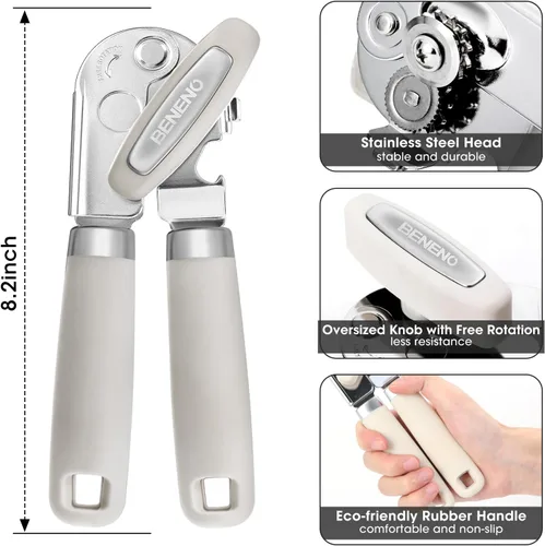 Miniatura 2 de Beneno Abrelatas Manual de Servicio Pesado con Imán, Hoja de Acero al Carbono Afilada Duradera con Corte Suave, Perilla Grande que Ahorra Esfuerzo