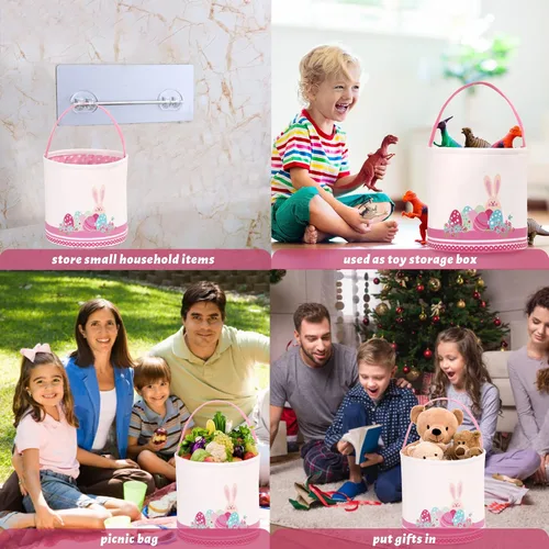 Miniatura 7 de LessMo - Canasta de conejito para huevos de Pascua, color rosa, bonita, personalizable, de lona y algodón, para búsqueda de huevos y regalos