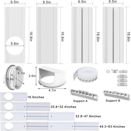Miniatura 7 de Kit de ventana de aire acondicionado portátil con acoplador universal para manguera de escape de 5.1 pulgadas/5.9 pulgadas, kit de sellado