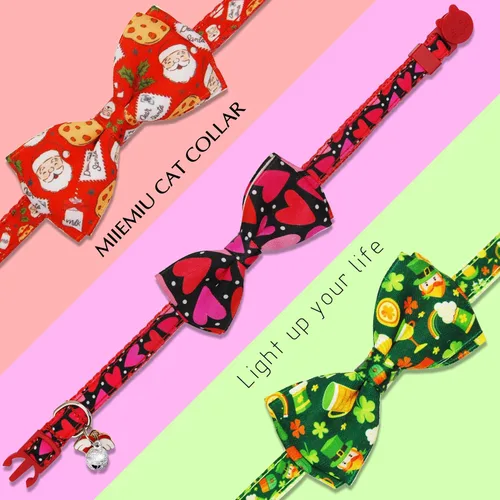Miniatura 2 de Día de San Valentín con corazones, trébol de la suerte del día de San Patricio, collares ajustables para gatitos y gatitos