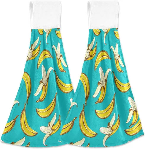 Toalla de cocina de plátano, 2 piezas, toalla de mano súper suave, absorbente, secado para colgar, toallas para baño, granja, mesa, decoración del