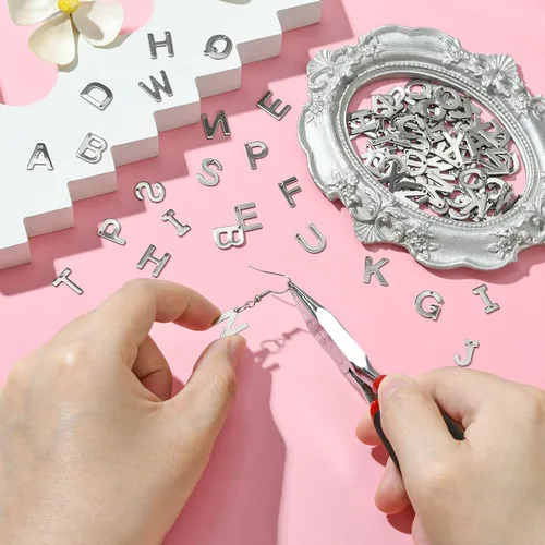 Miniatura 5 de DanLingJewelry 150 – 200 dijes de letras aleatorias de acero inoxidable 304 mezclados del alfabeto A-Z, surtidos para fabricación de joyas
