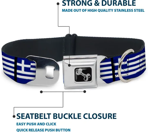 Miniatura 4 de Buckle-Down Collar de perro con hebilla de cinturón de seguridad, banderas de Grecia, 1 pulgada de ancho, se adapta a cuello de 9 a 15 pulgadas