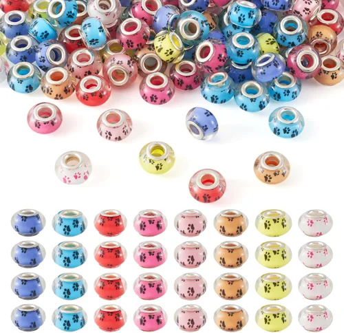 Miniatura 17 de Cheriswelry 100 cuentas europeas de agujero grande con diamantes de imitación de barril hechas a mano, arcilla polimérica, cuentas espaciadoras