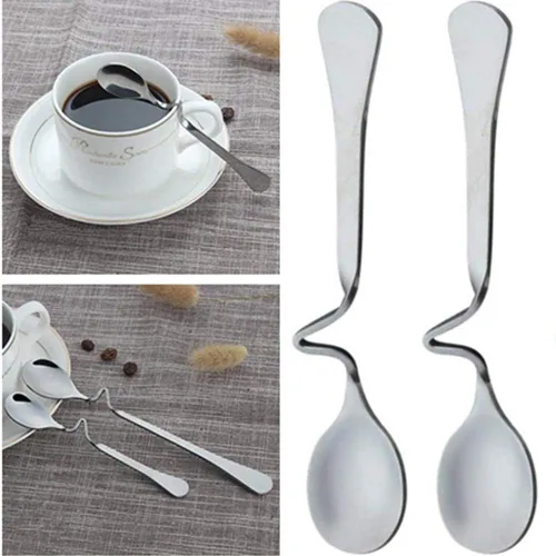 Miniatura 4 de Paquete de 5 cucharas de café colgantes de acero inoxidable, mango creativo de flexión, en forma de S, cucharaditas de miel para té, café, postre