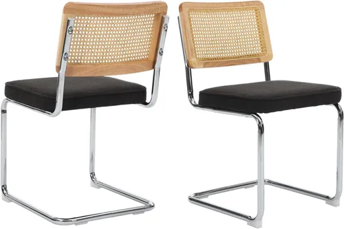 Miniatura 12 de Juego de 2 sillas de comedor de ratán, sillas de comedor modernas tapizadas de mediados de siglo con respaldo de caña, sillas de cocina de Beige