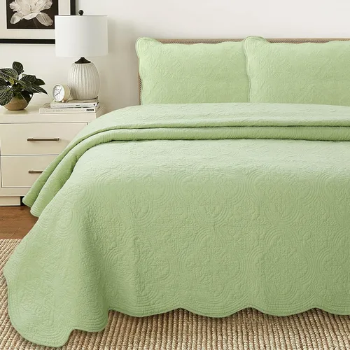 Miniatura 12 de Cozy Line Home Fashions - Juego de edredón de cama de algodón 100% Victoriano con medallón sólido blanco, matelassé, grabado, reversible, ligero