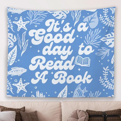 Miniatura 10 de MNASAIOO Tapiz de pared para colgar en el aula con texto en inglés "It's A Good Day to Read A Book", tapiz de pared para niños, amantes