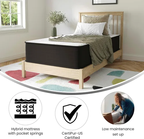 Miniatura 6 de Flash Furniture Dream - Colchón híbrido de 12 pulgadas, espuma de alta densidad de tamaño individual y colchón de resortes interiores en una caja