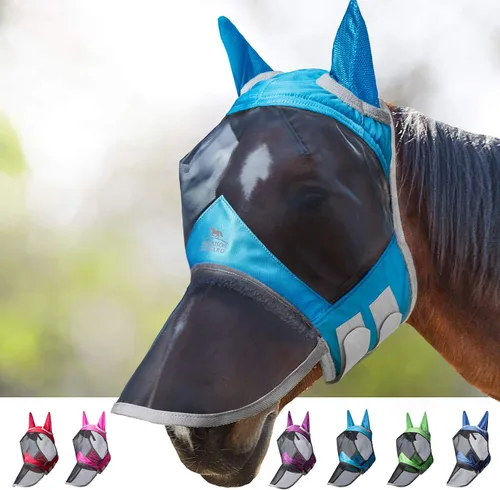 Miniatura 13 de Harrison Howard CareMaster Pro - Máscara luminosa para mosca de caballo, gran espacio para los ojos, nariz larga con orejas, protección UV para Azul