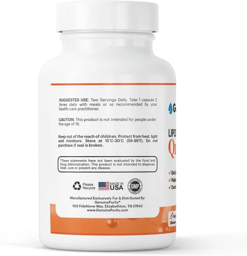 Miniatura 8 de Suplementos de quercetina liposomal de 250 mg por porción, apoya la defensa antioxidante, la salud celular y el sistema inmunológico, perfecto