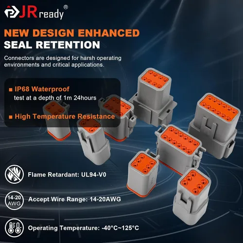 Miniatura 4 de JRready DW1009 Kit de conectores Deutsch, conectores DT grises de 2, 3, 4, 6, 8 y 12 pines, tamaño 16 contactos formados con sello (14-18AWG)
