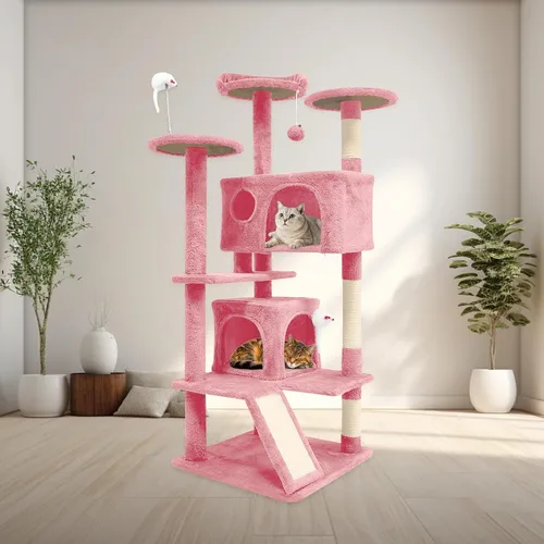 Miniatura 8 de Aotaide - Árbol para gatos de 54 pulgadas, torre para gatos de varios niveles, 2 cuevas acogedoras, postes rascadores, escalera de escalada, bolas