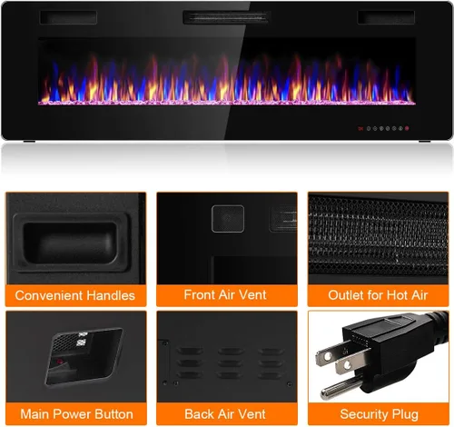 Miniatura 6 de RELAX4LIFE Chimeneas eléctricas empotradas y montadas en la pared de 60 pulgadas, insertos de chimenea eléctrica con control remoto, temporizador