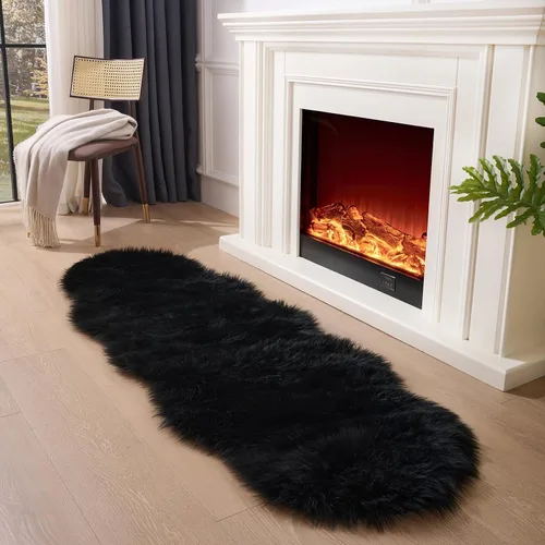 Miniatura 27 de Alfombra de piel sintética de 2 x 6 pies, color beige, lavable a máquina, súper suave, esponjosa, alfombra de piel de oveja mullida para dormitorio