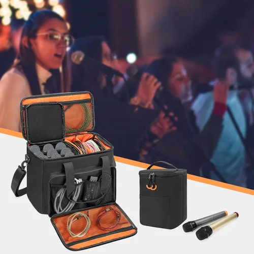 Miniatura 8 de PGmoon Funda de micrófono inalámbrico con 9 ranuras, bolsa de viaje para sistema de micrófono de mano, funda de transporte para cantar, karaoke