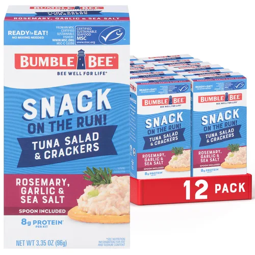 Miniatura 14 de Bumble Bee Snack On The Run - Kit de ensalada de atún original con galletas saladas, paquete de bocadillos de proteína listo para comer, 8g