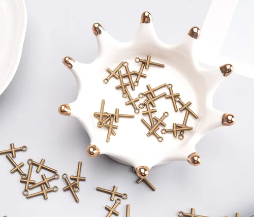 Miniatura 5 de 50 piezas de dije de cruz de metal religioso, plata antigua, vintage, mini cuentas para hacer joyas, accesorios, aretes, pulsera, collar, llavero