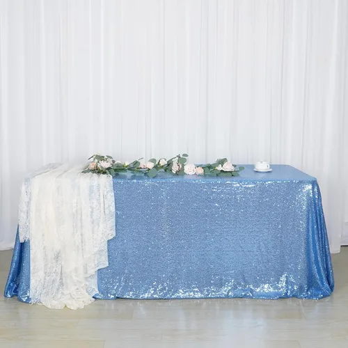 Miniatura 7 de SquarePie Mantel de lentejuelas de 60 x 102 pulgadas, azul bebé brillante, mantel de mesa para bodas y fiestas