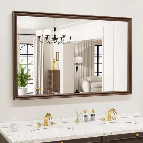 Miniatura 65 de WEER - Espejo de baño dorado, espejo de 40x32 pulgadas con marco de metal dorado cepillado, espejo de tocador de baño de oro para pared