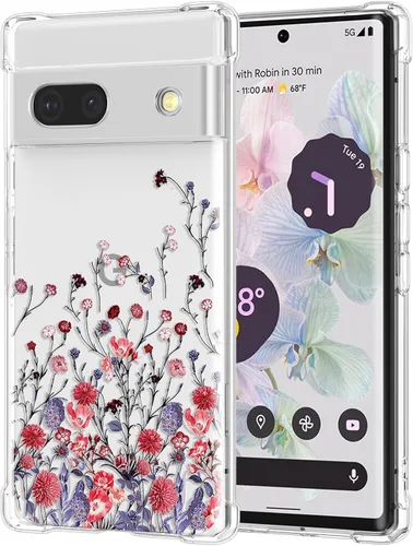 Miniatura 40 de RALEAVO - Funda floral para Google Pixel 7a, funda transparente con hojas y flores, diseño delgado y lindo para niñas y mujeres, cubierta de Verde