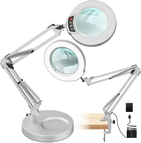 Miniatura 11 de Lámpara de lupa de 10 aumentos con luz y soporte, lámpara de escritorio y abrazadera 2 en 1, Seylae con 5 modos de color, lupa iluminada LED