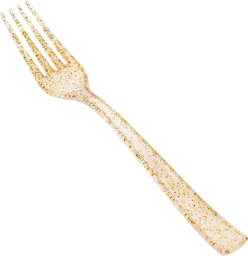 Miniatura 12 de YOUBET 50 tenedores de plástico dorado – Tenedores de plástico resistentes – cubiertos desechables dorados sólidos y duraderos para fiestas, picnic