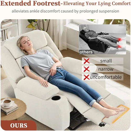Miniatura 5 de cinkehome Sillón reclinable grande para ancianos, silla reclinable con reposapiés extendido, control remoto, portavasos, bolsillo lateral, forro