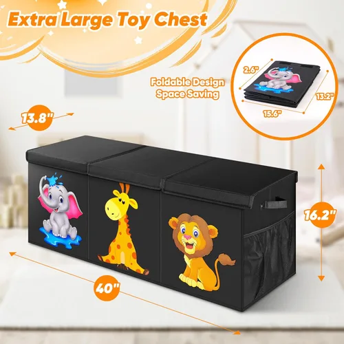 Miniatura 7 de Mabahoo Caja de Juguetes Extra Grande, Organizador de Almacenamiento Plegable con Tapas, Caja de Juguetes de Animales Lindos para Niños y Niñas