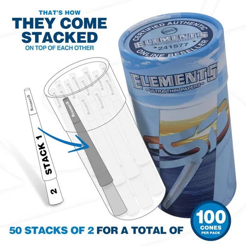 Miniatura 2 de RAW - Elements - Conos de papel para liar ultrafinos 1 1/4 Paquete de 100 Pre enrollados con puntas y tubos de embalaje incluidos