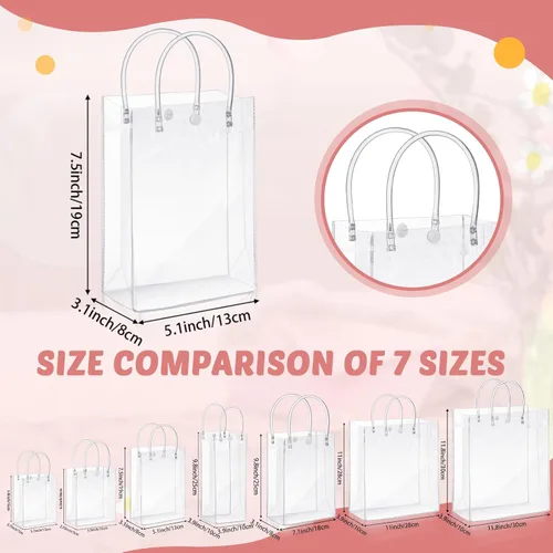 Miniatura 4 de LEIFIDE 50 bolsas de regalo de plástico transparente con asas, de PVC, reutilizables, transparentes, bolsas para dulces, escuela, fiesta