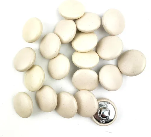Miniatura 37 de Heyiwell 30 botones redondos cubiertos de cuero con vástago de metal, para vestidos de novia, camisas, vestidos, manualidades de costura (beige, mm)