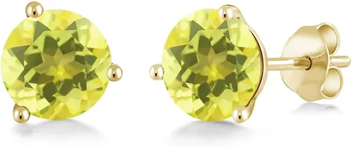 Miniatura 124 de Gem Stone King Aretes de oro de 14 quilates, 0.236 in, piedra natal redonda, Martini, 3 puntas, aretes de oro para mujer
