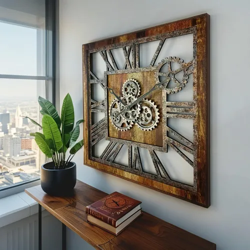 Miniatura 2 de ImprovingLife The Gears Clock - Reloj de pared cuadrado con engranaje móvil real de 24 pulgadas, estilo vintage, industrial, de gran tamaño, casa