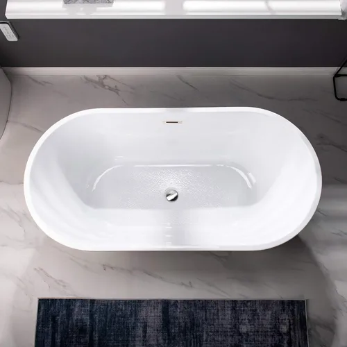 Miniatura 11 de WOODBRIDGE Bañera independiente de acrílico de 59 "bañera contemporánea de remojo blanco con desbordamiento y drenaje de cromo, B0014-CH Cromado